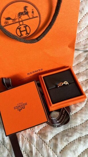 Кольцо Hermes, розовое золото, размер 55, редкий размер, новое.